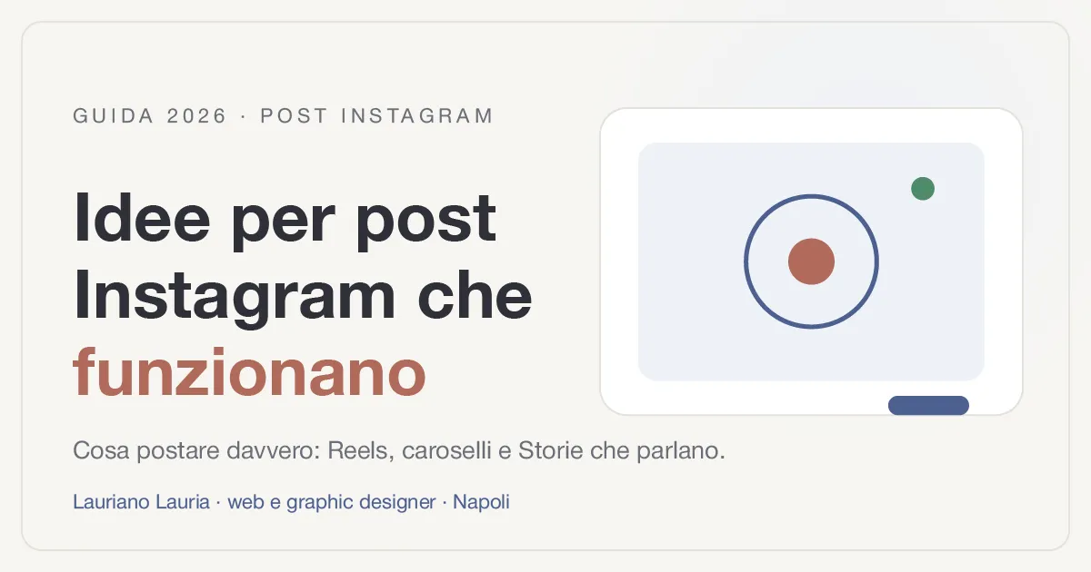Illustrazione con titolo "Idee per post Instagram che funzionano" e un piccolo riquadro con l'icona di un feed Instagram.