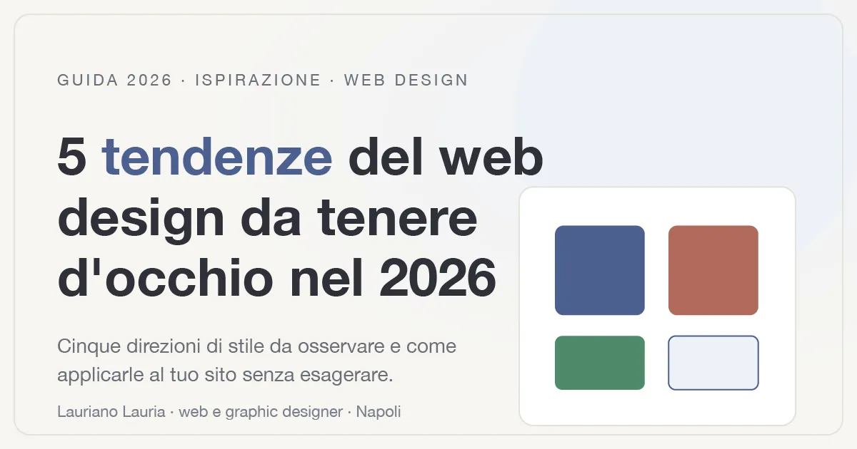 Illustrazione con il titolo dell'articolo sulle cinque tendenze del web design da seguire nel 2026.
