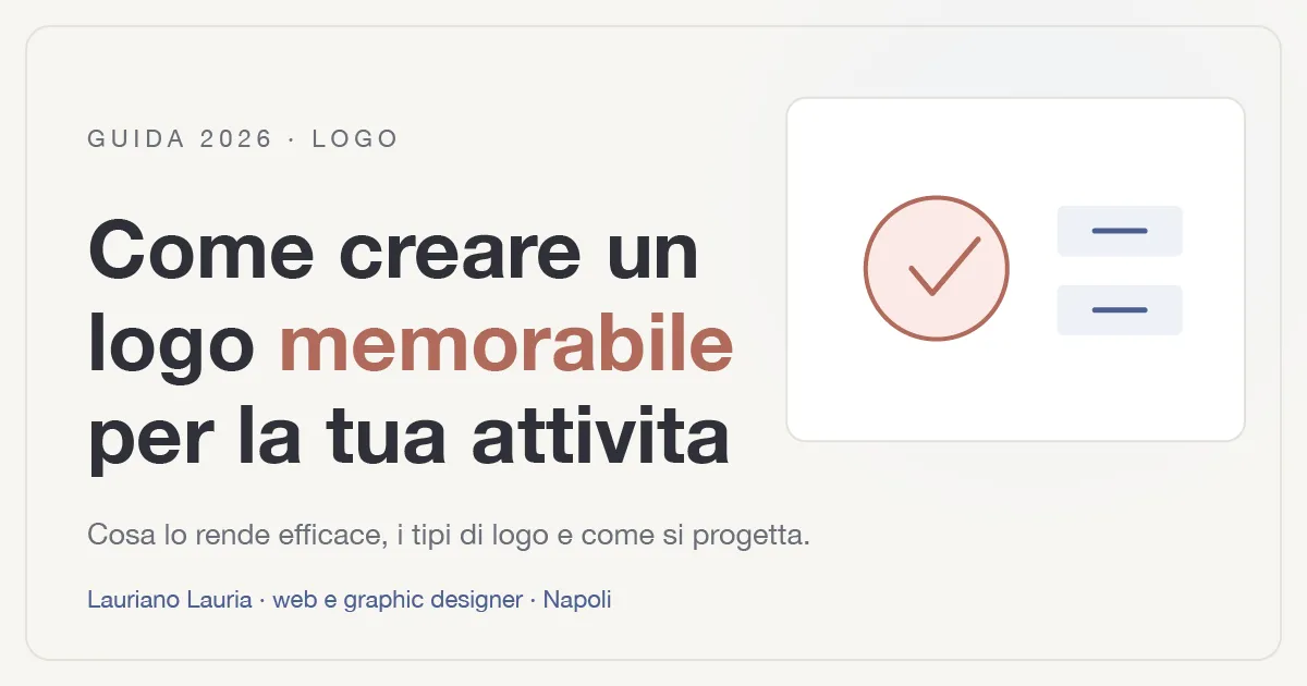 Illustrazione con titolo "Come creare un logo memorabile per la tua attività" e piccolo gruppo di forme astratte che rappresentano un marchio.